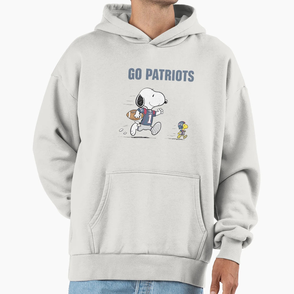 Snoopy Running Football Go Patriots Hoodie - Fun Novelty Design for Adults - T-Shirt, Sweatshirt, Hoodie