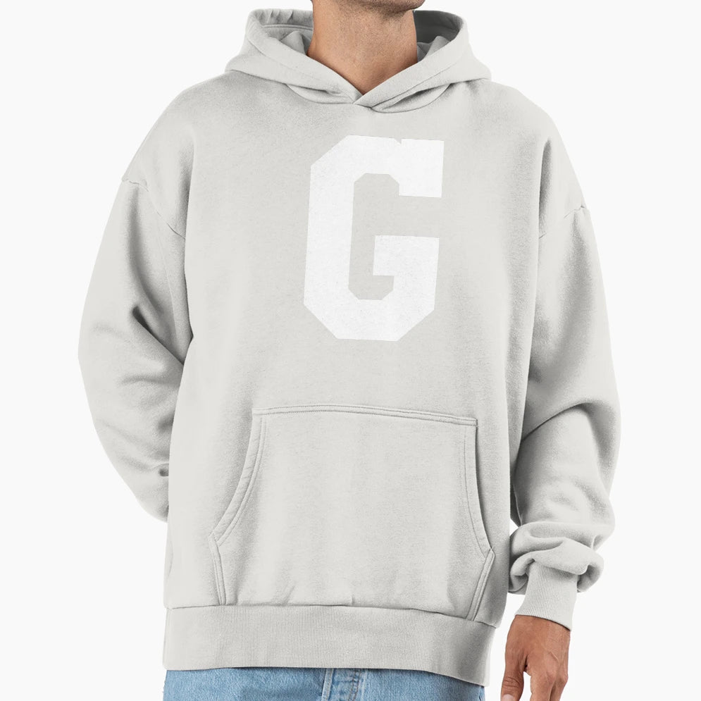Alphabet White G Sports Letter G Hoodie - Aesthetic Graphic for Adults - T-Shirt, Sweatshirt, Hoodie