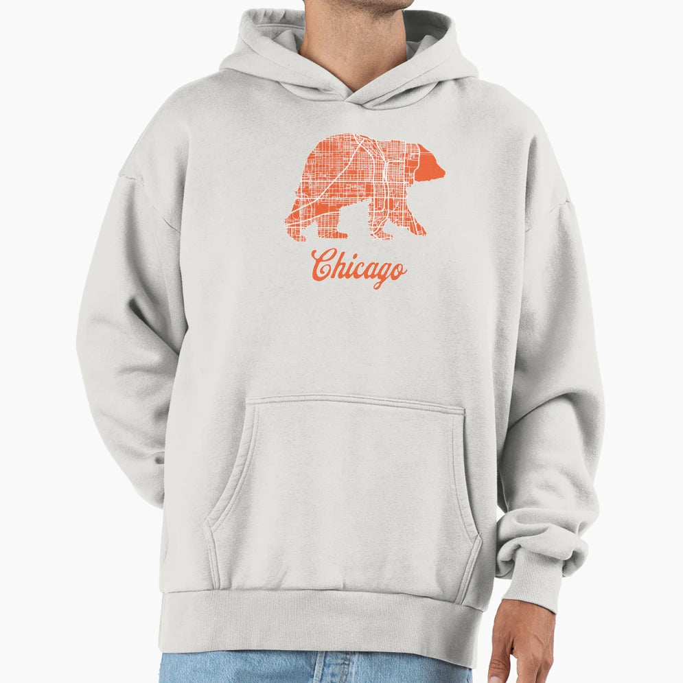 Chicago Map Bear Silhouette Hoodie - Graphic Print Men Women - T-Shirt, Sweatshirt, Hoodie