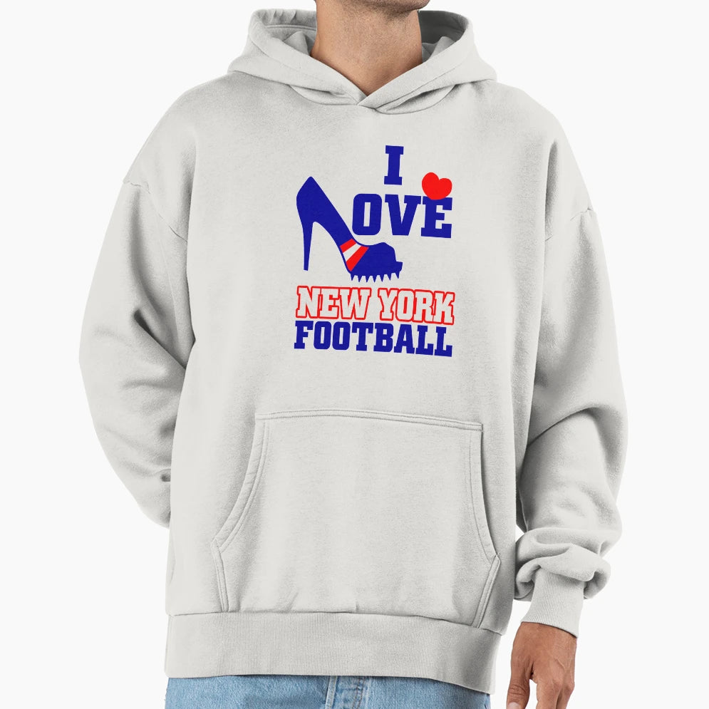 I Love New York Football American Hoodie - Novelty Apparel for Adults - T-Shirt, Sweatshirt, Hoodie