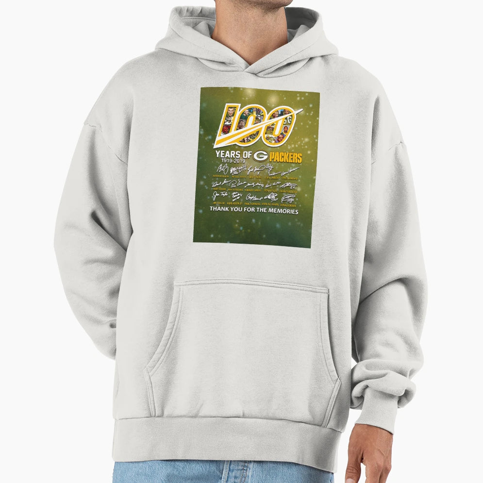 100 Years Packer Thank You Memories Hoodie - Streetwear Style for Adults - T-Shirt, Sweatshirt, Hoodie