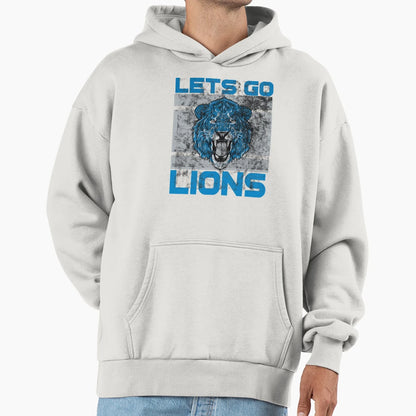 Lets Go Lions Washed And Worn Hoodie - Fun Novelty Design for Adults - T-Shirt, Sweatshirt, Hoodie
