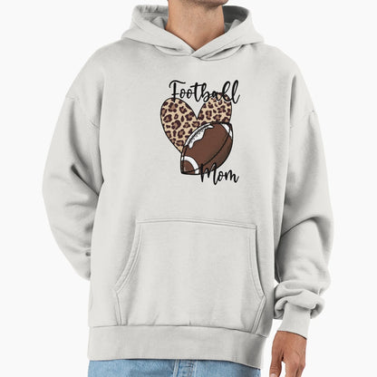 Leopard Heart Football Mom Hoodie - Streetwear Style for Adults - T-Shirt, Sweatshirt, Hoodie