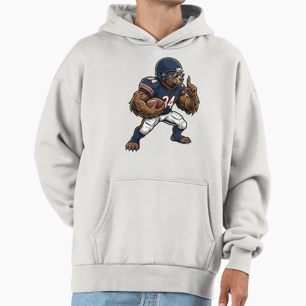 Fierce Grizzly Bear Football Player Hoodie - Unique Graphic for Adults - T-Shirt, Sweatshirt, Hoodie