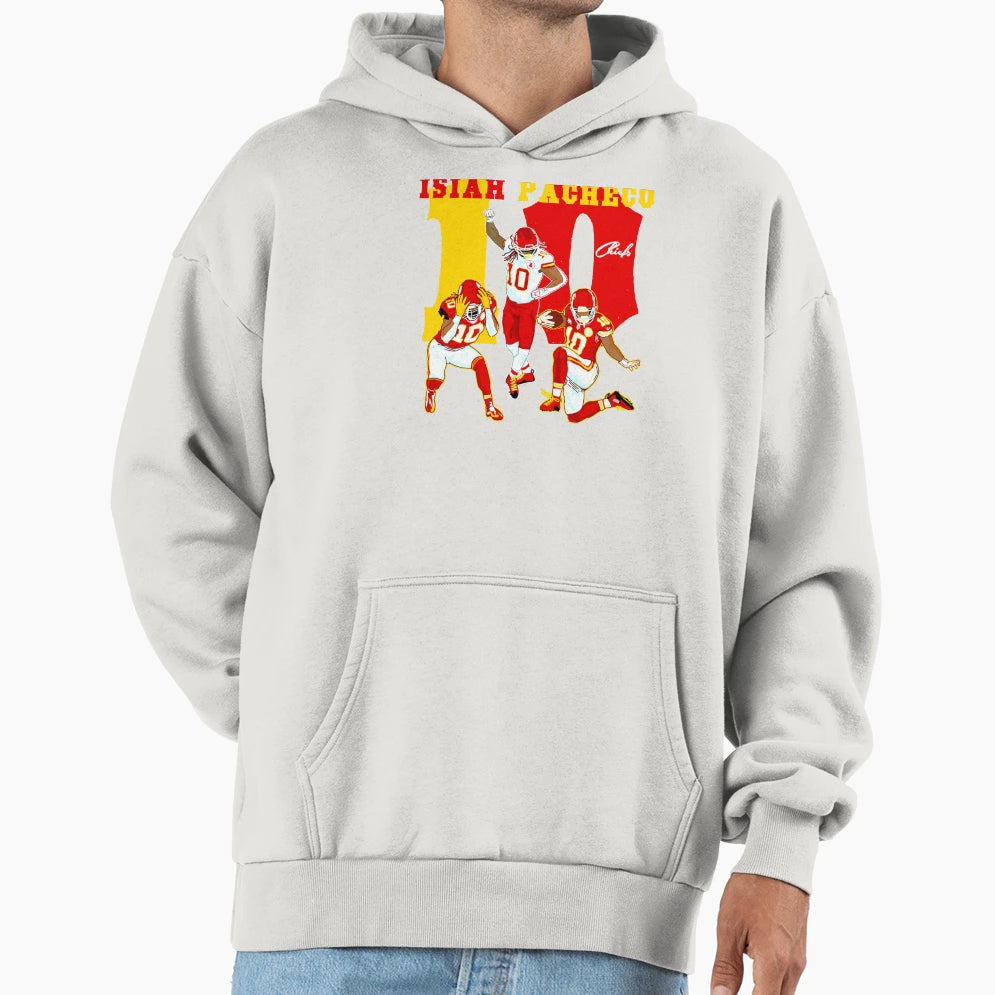 Isiah Pacheco 10 Kc Chiefs Hoodie - Novelty Apparel for Adults - T-Shirt, Sweatshirt, Hoodie