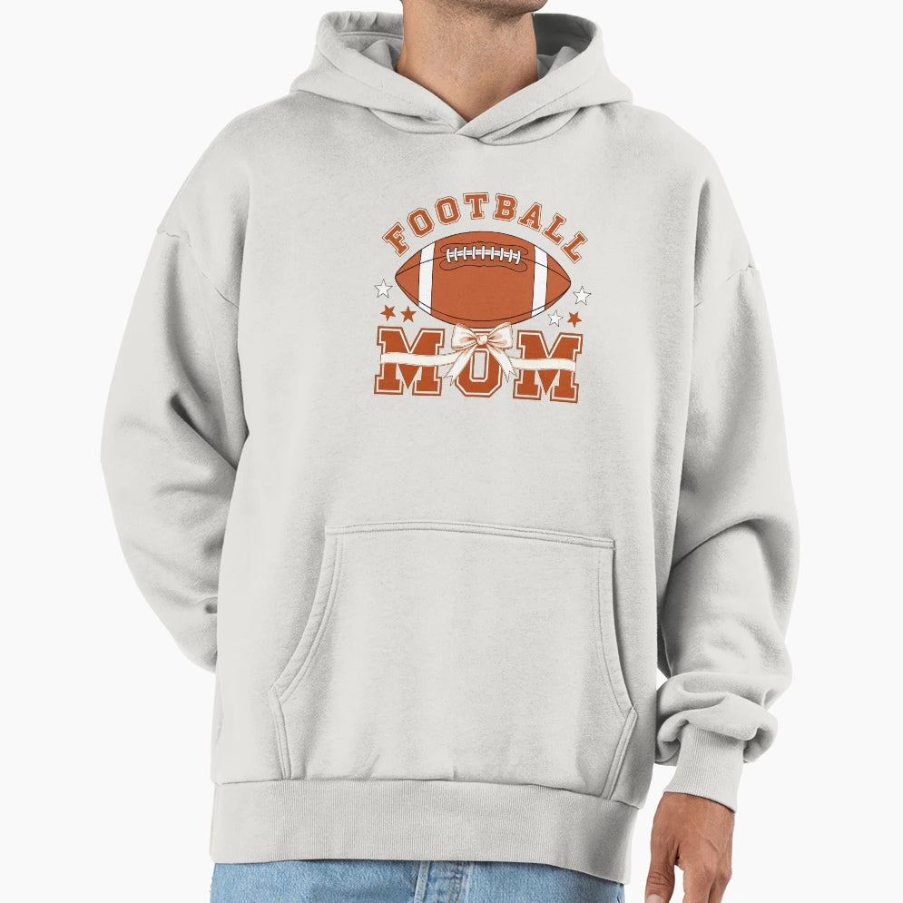 Proud Football Mom Bow And Stars Hoodie - Custom Art Print for Adults - T-Shirt, Sweatshirt, Hoodie