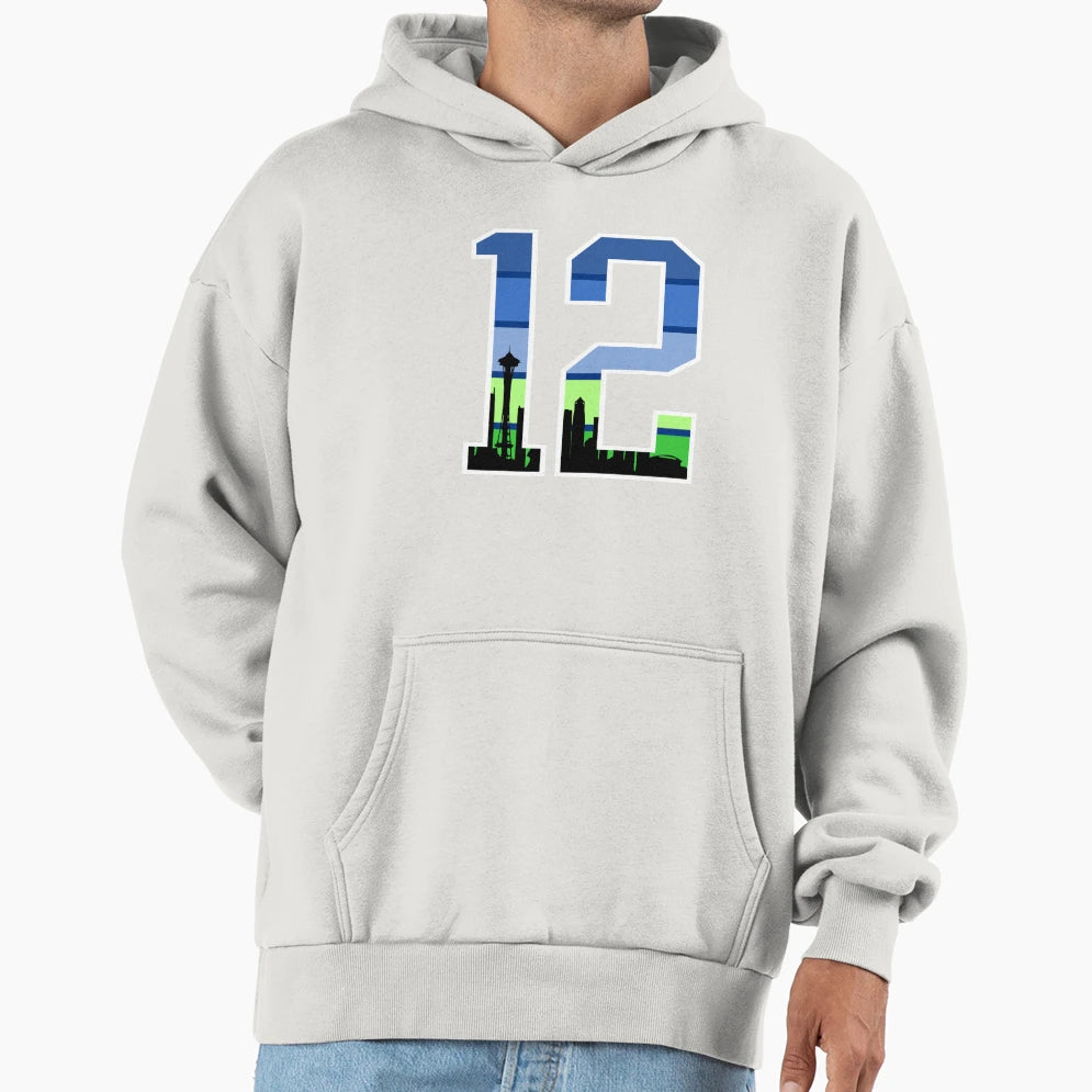 Seattle 12S Football Sports Fan Cityscape Hoodie - Novelty Apparel Unisex - T-Shirt, Sweatshirt, Hoodie