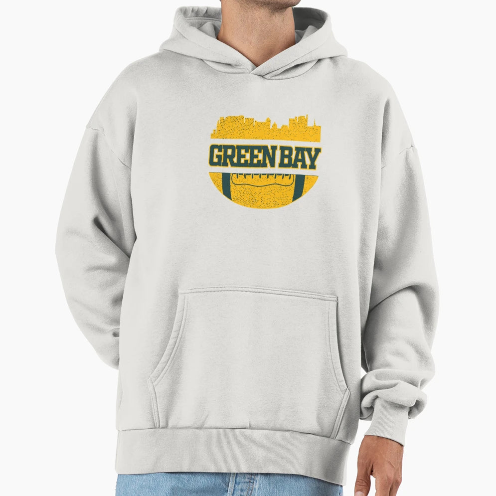 Packers Football Fan Green Bay City Skyline Hoodie - Trendy Graphic Unisex - T-Shirt, Sweatshirt, Hoodie