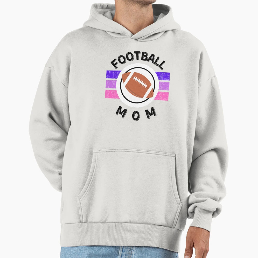 Football Mom Sports Mom Mom Life White Hoodie - Graphic Print for Adults - T-Shirt, Sweatshirt, Hoodie