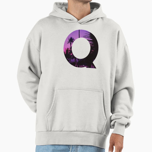 Q Letter Purple Sunset Hoodie - Fun Novelty Design for Adults - T-Shirt, Sweatshirt, Hoodie