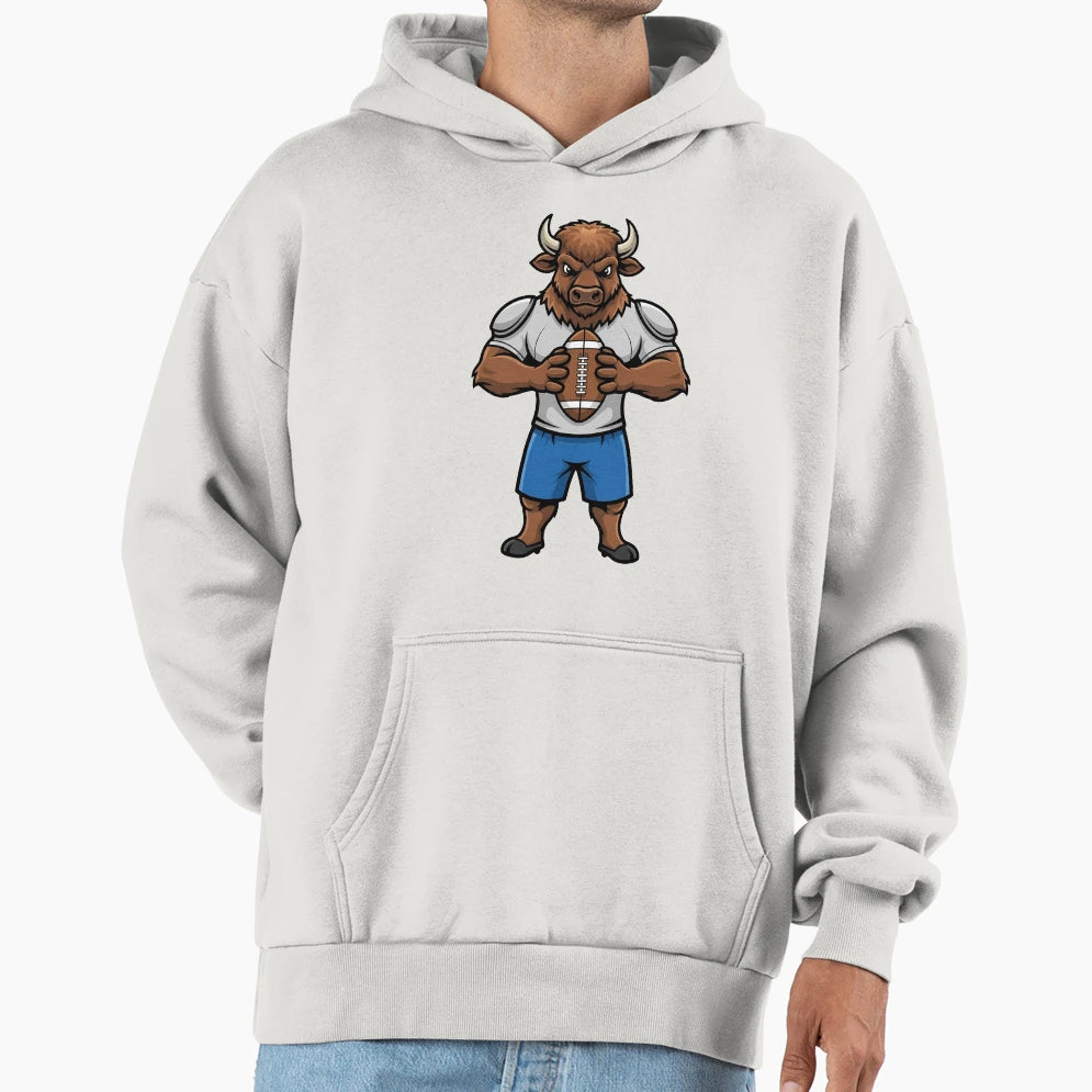 Bison Football Mascot Rugby Sports Hoodie - Fun Novelty Design Men Women - T-Shirt, Sweatshirt, Hoodie