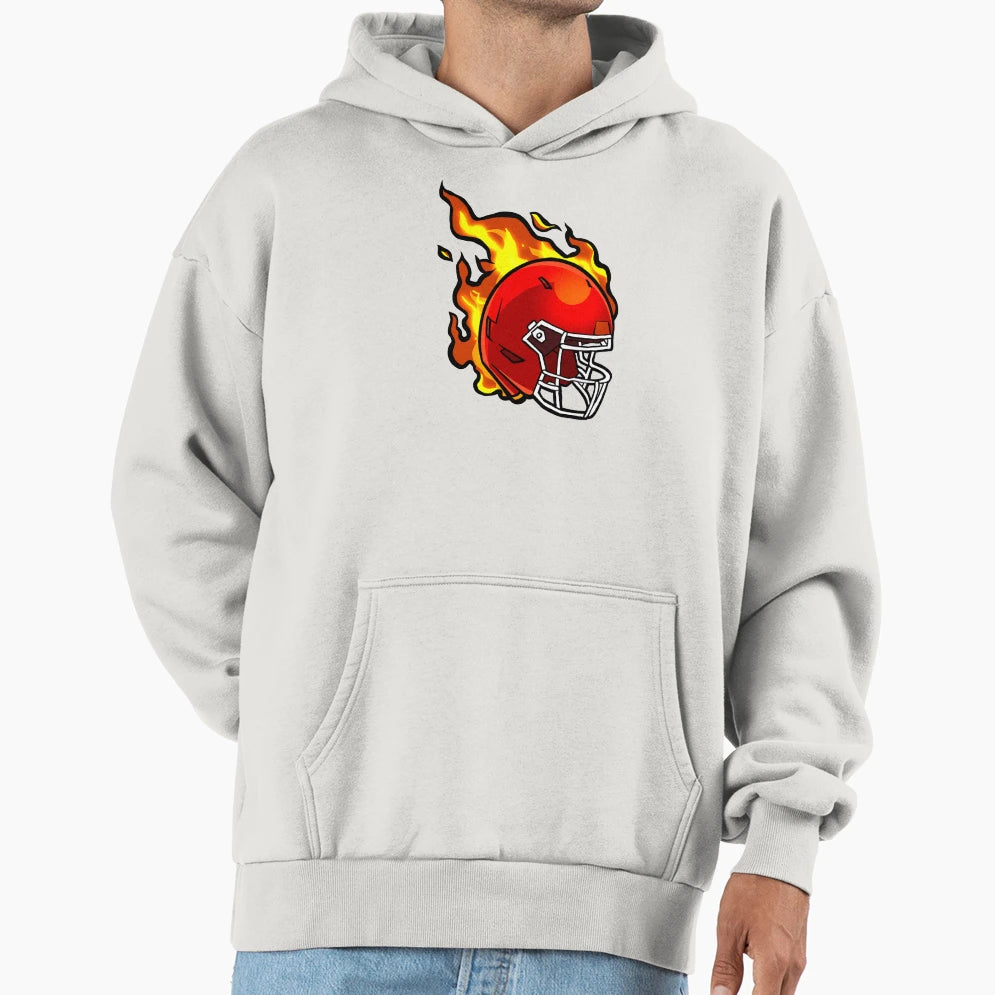 American Football Red Helmet Fire Hoodie - Fun Novelty Design for Adults - T-Shirt, Sweatshirt, Hoodie