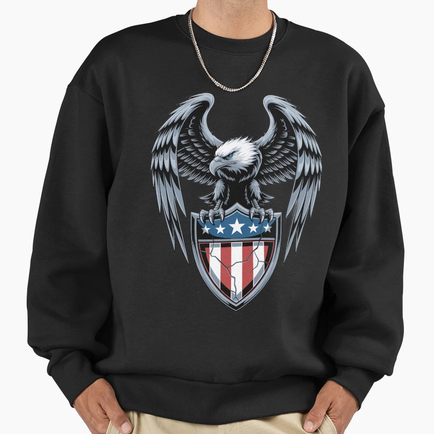 Chrome Eagle Patriotic Shield Emblem Sweatshirt - Fun Novelty Design Unisex - T-Shirt, Sweatshirt, Hoodie