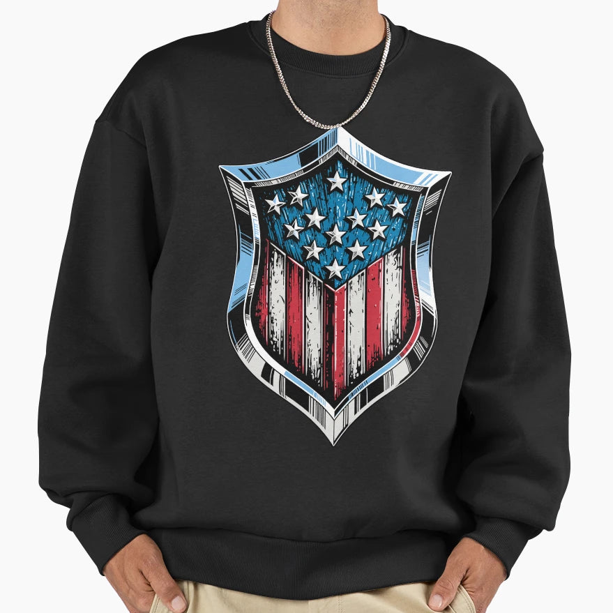 Chrome Patriotic Shield Emblem Sweatshirt - Fun Novelty Design Men Women - T-Shirt, Sweatshirt, Hoodie