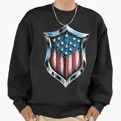 Chrome Patriotic Shield Emblem Sweatshirt - Fun Novelty Design Men Women - T-Shirt, Sweatshirt, Hoodie