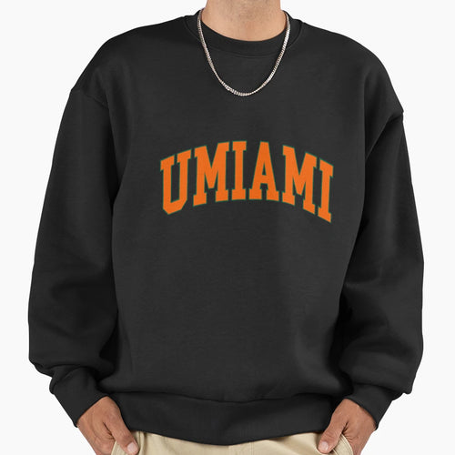 Umiami Varsity Font Curved Sweatshirt - Aesthetic Graphic Unisex - T-Shirt, Sweatshirt, Hoodie