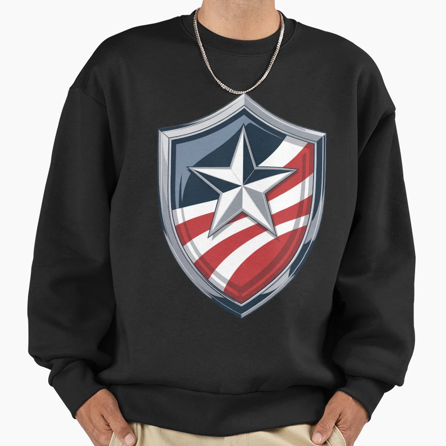 Metallic Patriotic Star Shield Sweatshirt - Minimalist Print Men Women - T-Shirt, Sweatshirt, Hoodie