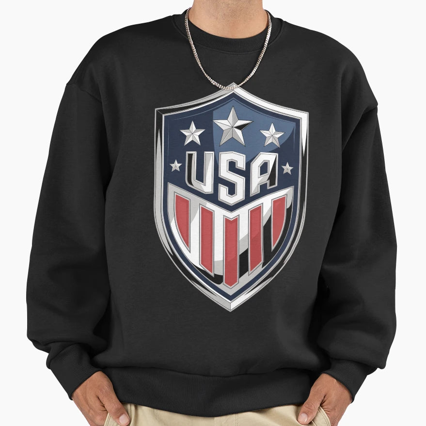 Usa Chrome Shield Emblem Sweatshirt - Fun Novelty Design Men Women - T-Shirt, Sweatshirt, Hoodie