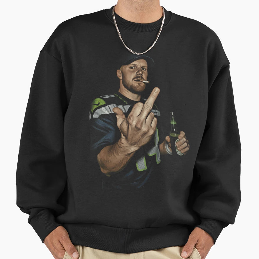 Meme Sam Darnold Middle Finge Black Sweatshirt - Streetwear Style Unisex - T-Shirt, Sweatshirt, Hoodie
