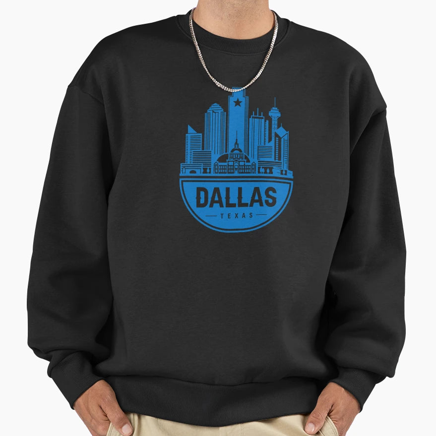 Dallas City Skyline Blue Sweatshirt - Novelty Apparel Men Women - T-Shirt, Sweatshirt, Hoodie