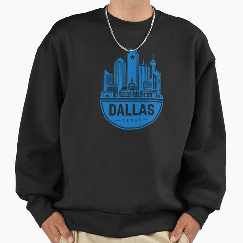 Dallas City Skyline Blue Sweatshirt - Novelty Apparel Men Women - T-Shirt, Sweatshirt, Hoodie
