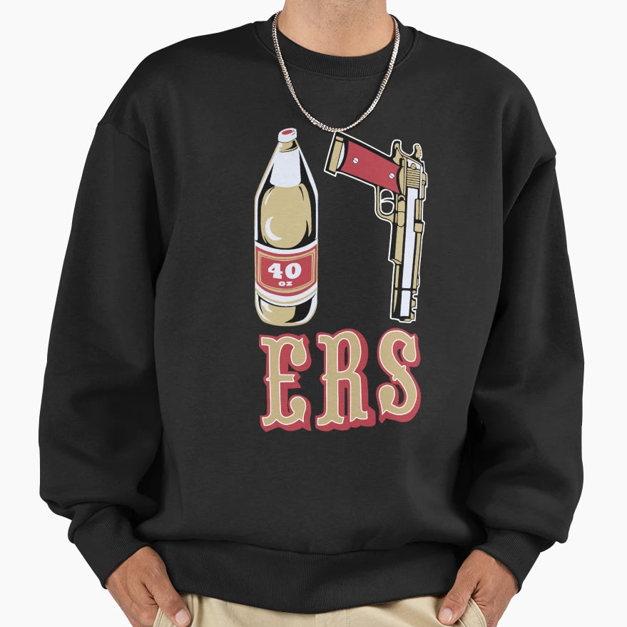 Mens Black 49Ers 40 Oz 9Mm Gold Gun Sweatshirt - Fun Novelty Design Unisex - T-Shirt, Sweatshirt, Hoodie