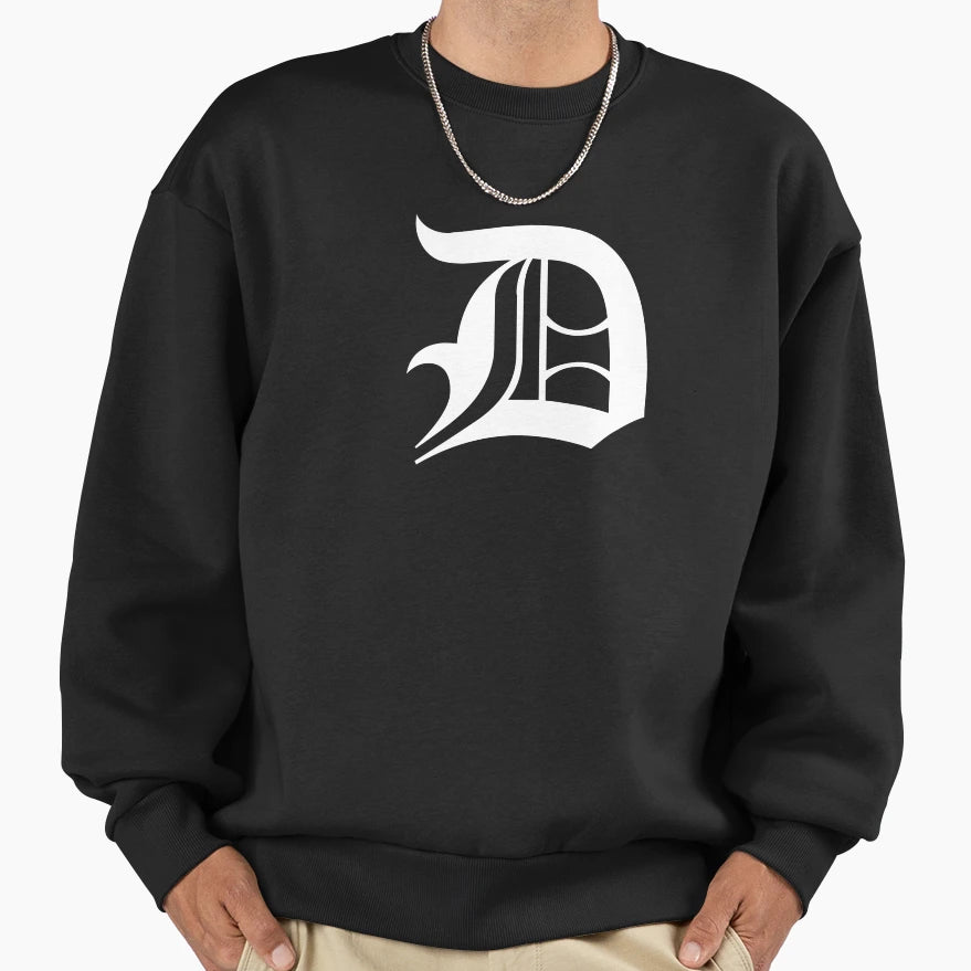 D Old English Initial White Sweatshirt - Aesthetic Graphic for Adults - T-Shirt, Sweatshirt, Hoodie