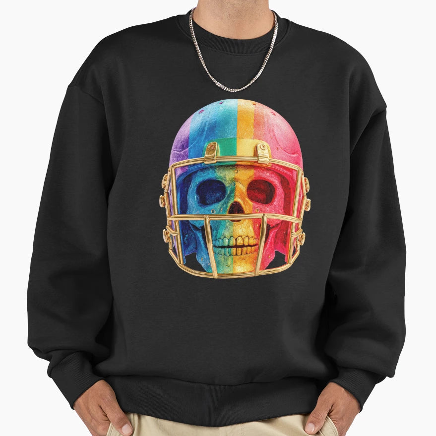 Rainbow Pride Football Skull Helmet Sweatshirt - Novelty Apparel for Adults - T-Shirt, Sweatshirt, Hoodie