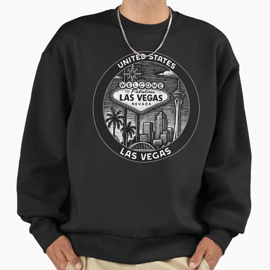 Las Vegas Usa Linocut Sweatshirt - Unique Graphic Unisex - T-Shirt, Sweatshirt, Hoodie