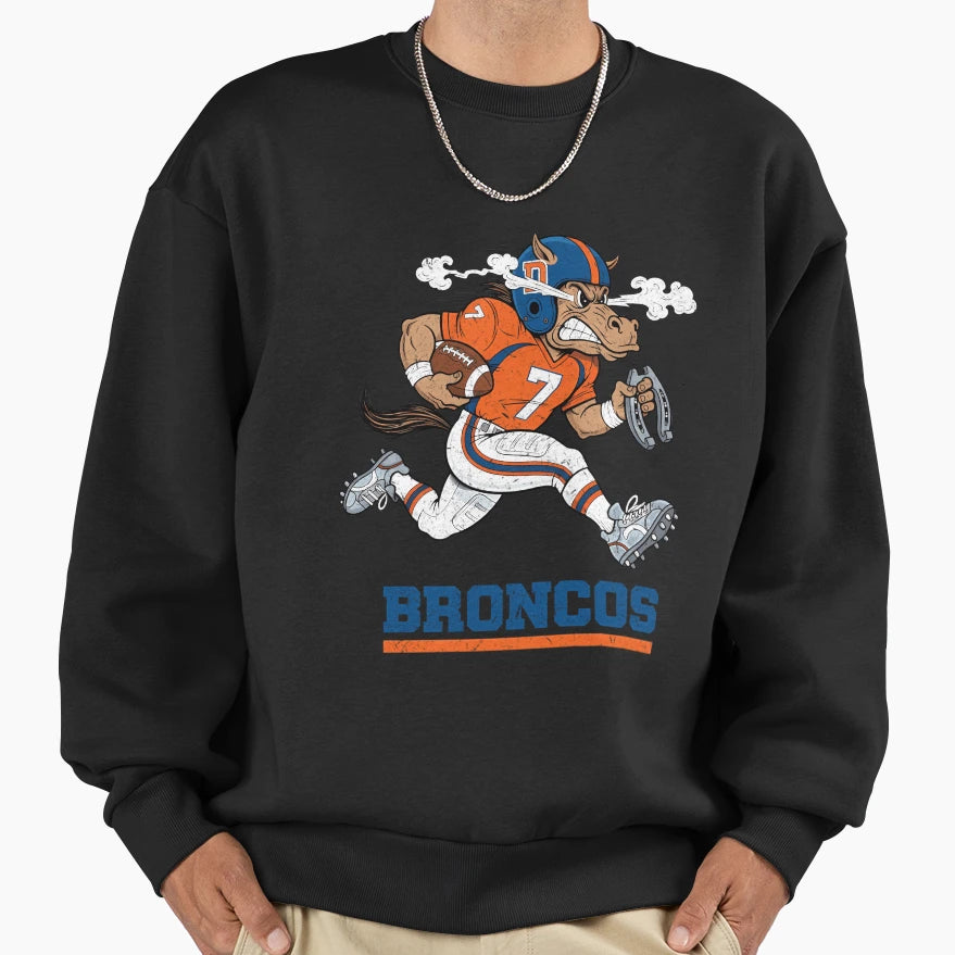Denver Broncos Football Cartoon Sweatshirt - Minimalist Print for Adults - T-Shirt, Sweatshirt, Hoodie