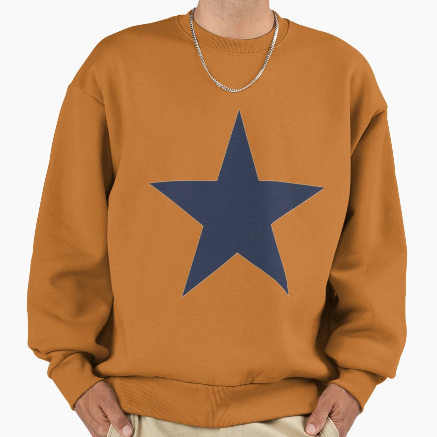 Single Navy Blue Star Transparent Sweatshirt - Graphic Print Men Women - T-Shirt, Sweatshirt, Hoodie