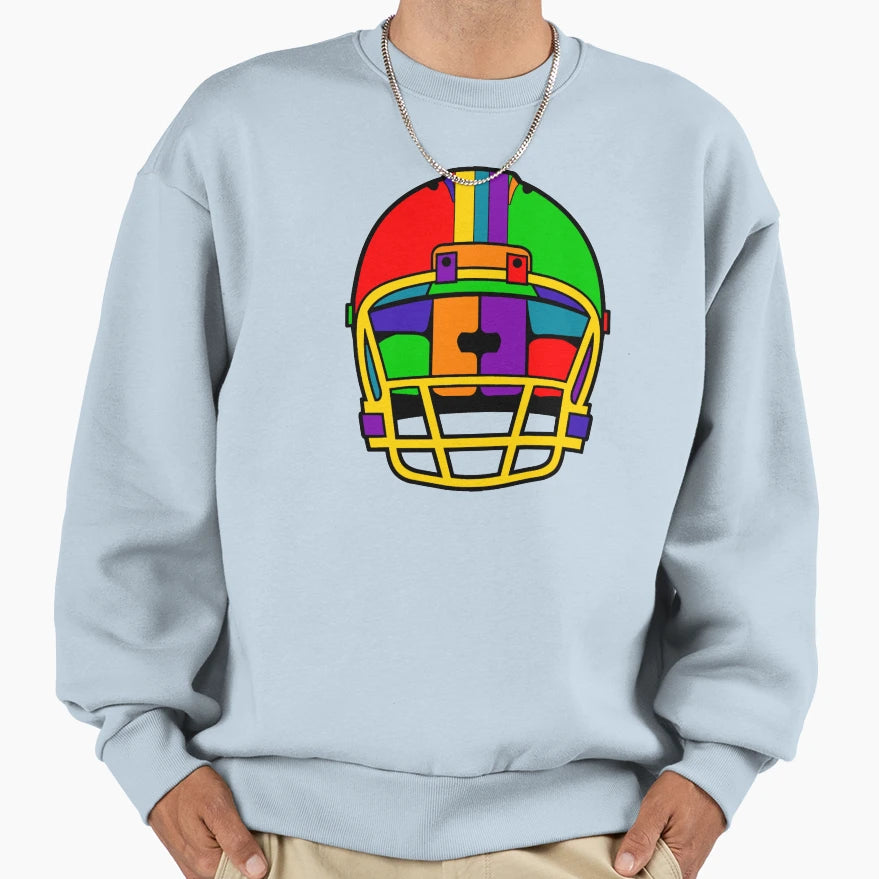 Football Helmet Rainbow Sweatshirt - Minimalist Print for Adults - T-Shirt, Sweatshirt, Hoodie