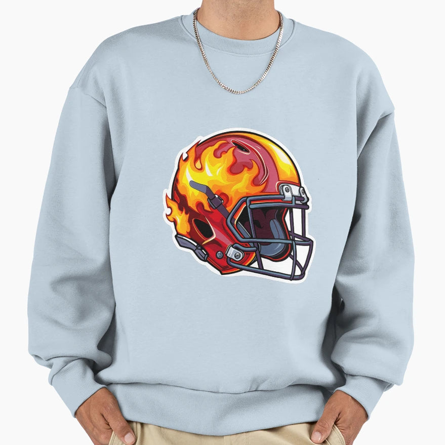 Fire Football Helmet Sweatshirt - Novelty Apparel for Adults - T-Shirt, Sweatshirt, Hoodie