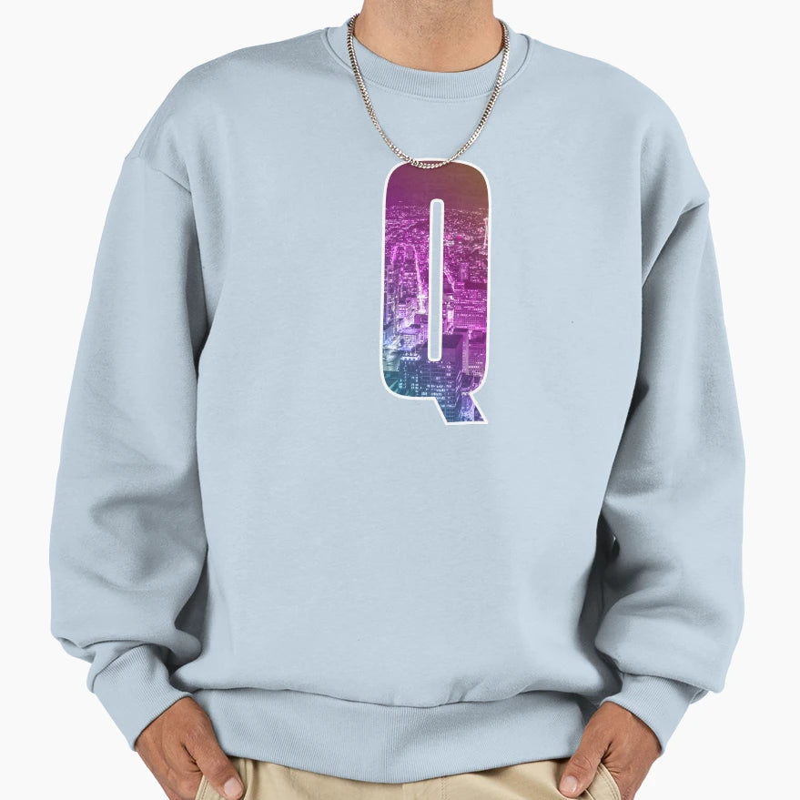 Letter Q Vaporwave City Art Sweatshirt - Minimalist Print Men Women - T-Shirt, Sweatshirt, Hoodie
