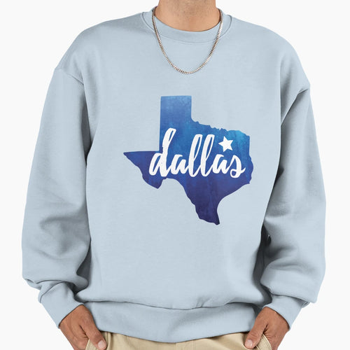 Dallas Texas Blue Watercolor Sweatshirt - Streetwear Style Unisex - T-Shirt, Sweatshirt, Hoodie