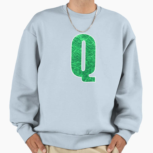 Letter Q Green Water Wave Sweatshirt - Casual Everyday Wear Men Women - T-Shirt, Sweatshirt, Hoodie
