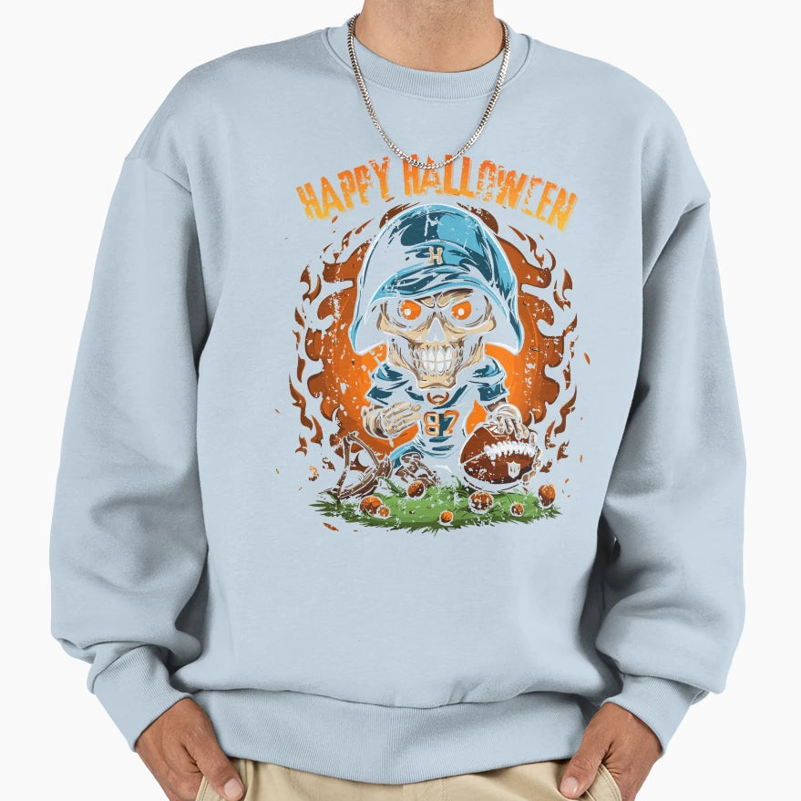 American Football Skeleton Halloween Sweatshirt - Graphic Print Men Women - T-Shirt, Sweatshirt, Hoodie
