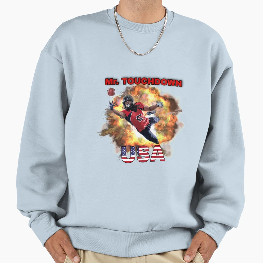 Mr Touchdown Usa Motif Sweatshirt - Novelty Apparel for Adults - T-Shirt, Sweatshirt, Hoodie