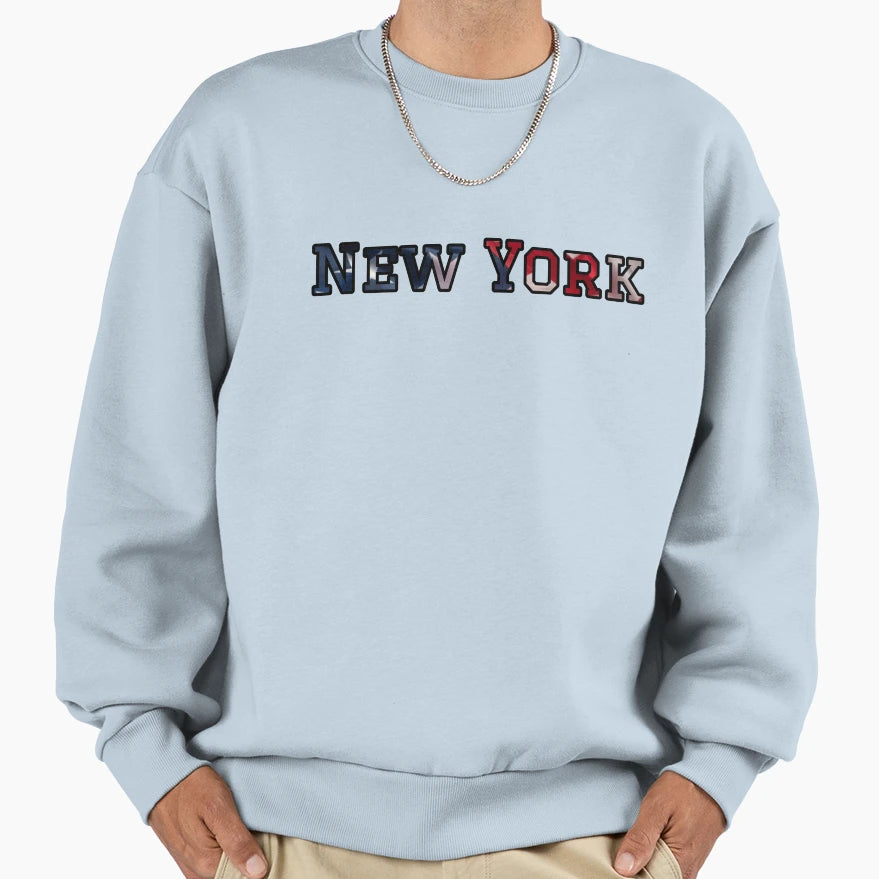 New York Usa Flag Typography Stars And Sweatshirt - Novelty Apparel Unisex - T-Shirt, Sweatshirt, Hoodie