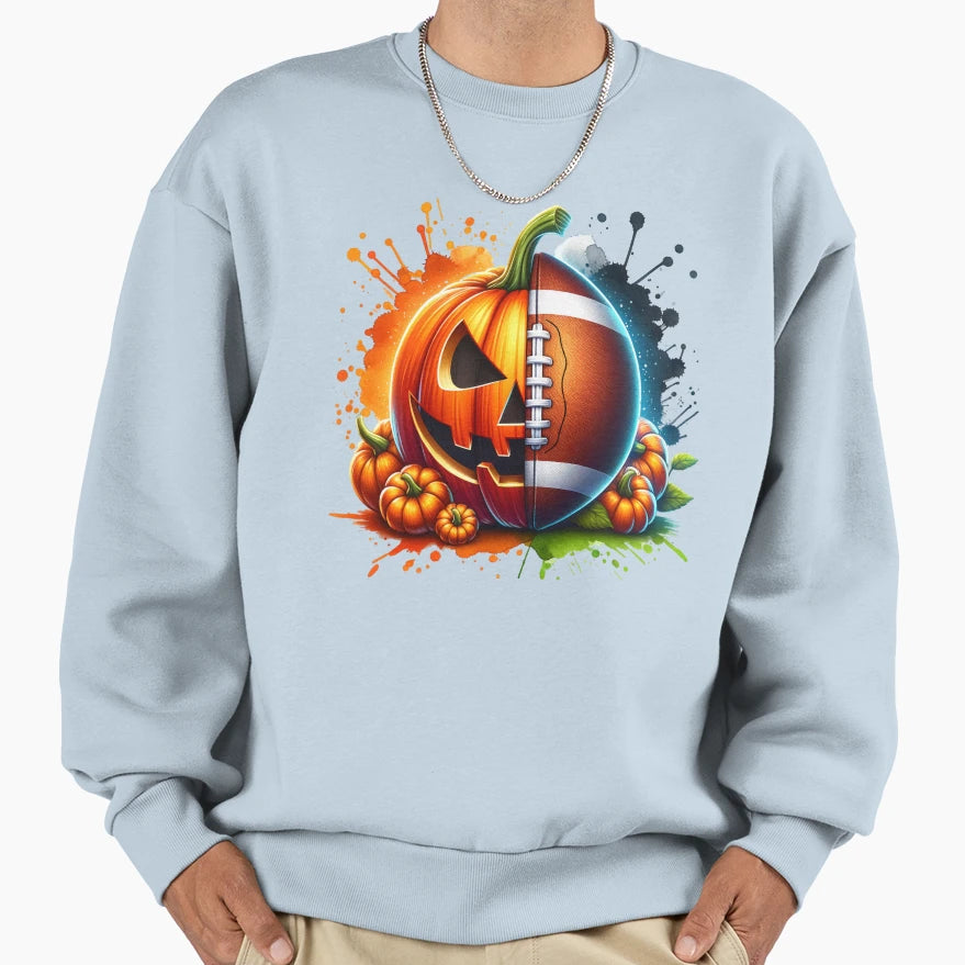 Pumpkin Football Halloween Fall Sweatshirt - Graphic Print Men Women - T-Shirt, Sweatshirt, Hoodie