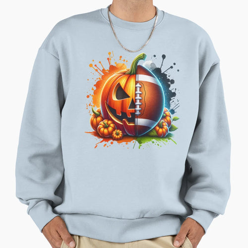 Pumpkin Football Halloween Fall Sweatshirt - Graphic Print Men Women - T-Shirt, Sweatshirt, Hoodie