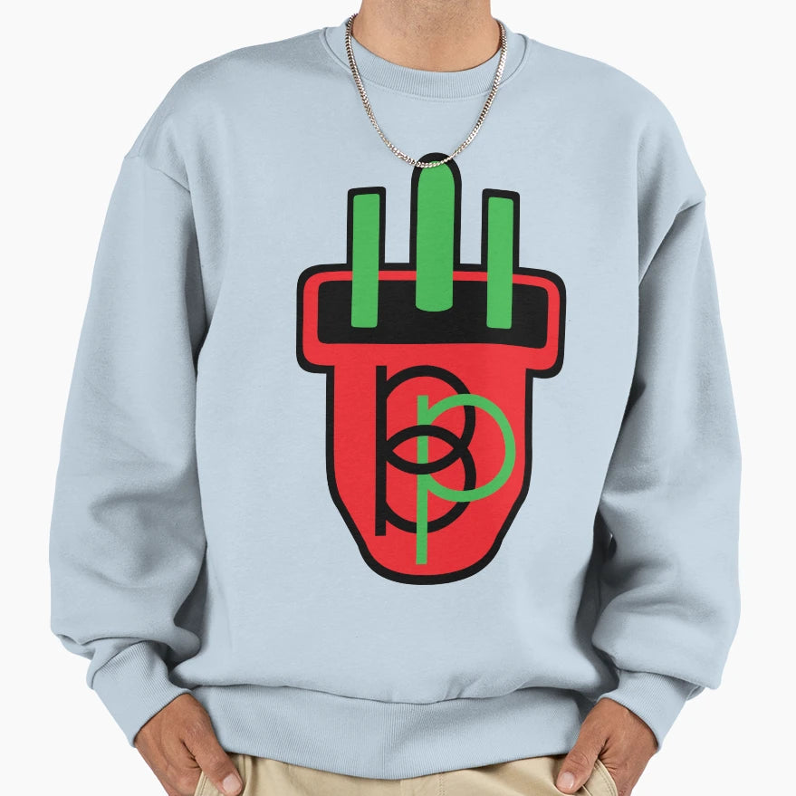Black Power Plug 3 Prong Red Sweatshirt - Novelty Apparel for Adults - T-Shirt, Sweatshirt, Hoodie