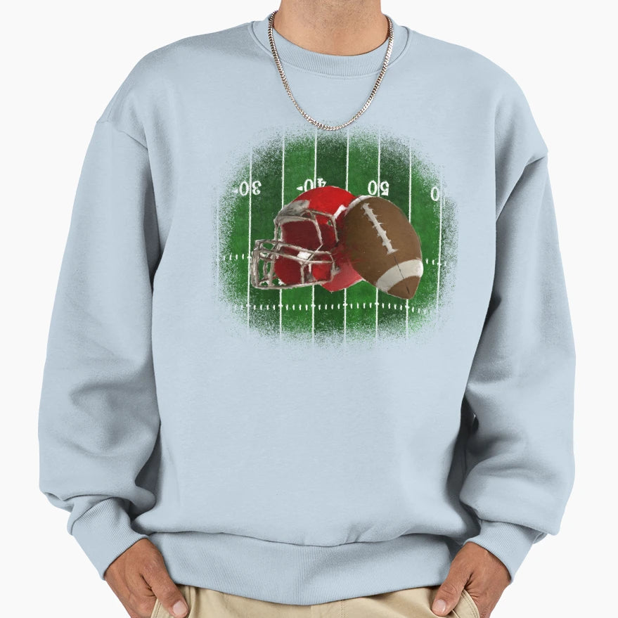 Football And Red Helmet Playing Field Sweatshirt - Trendy Graphic Men Women - T-Shirt, Sweatshirt, Hoodie