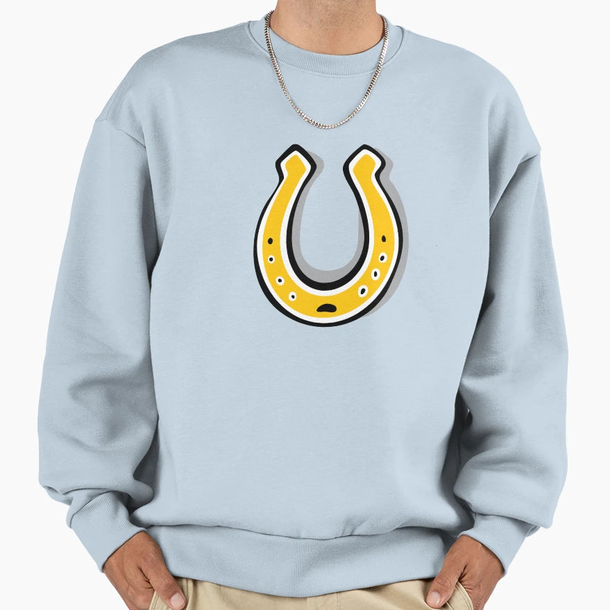 Cartoon Golden Horseshoe Lucky Sweatshirt - Minimalist Print for Adults - T-Shirt, Sweatshirt, Hoodie