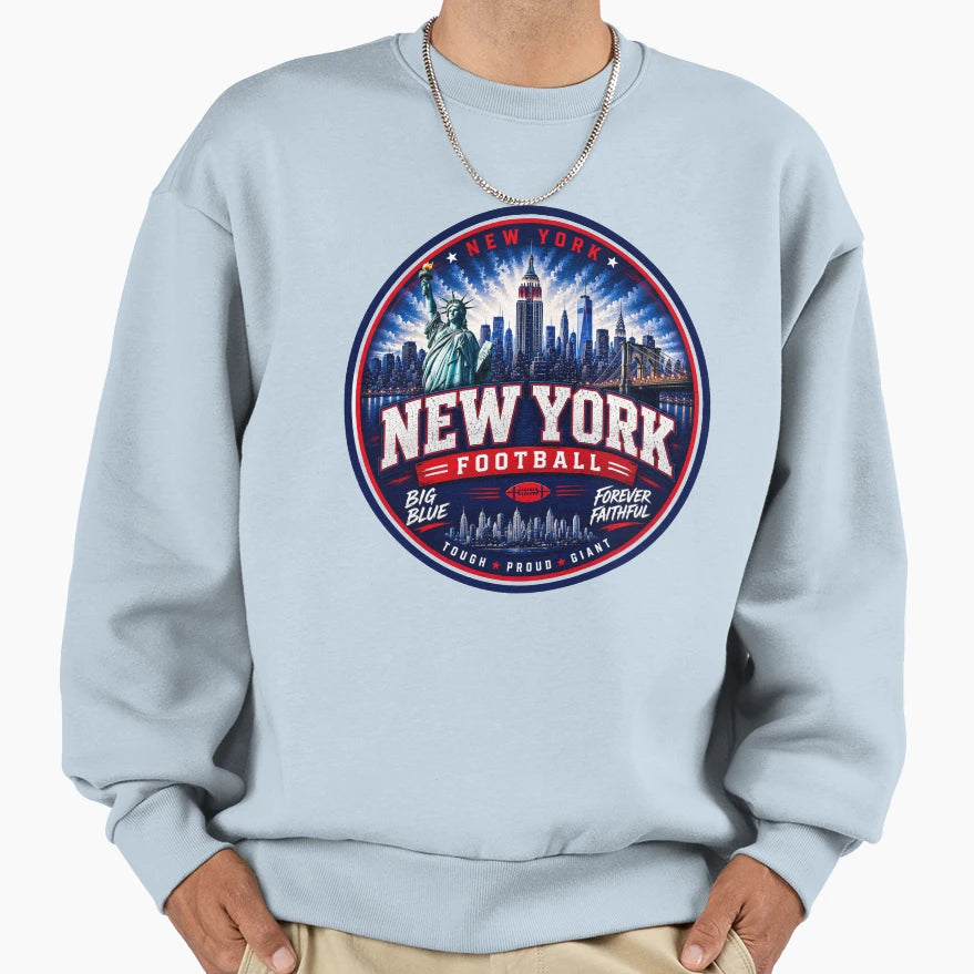 New York Football Skyline Statue T-Shirt - Minimalist Print for Adults - T-Shirt, Sweatshirt, Hoodie