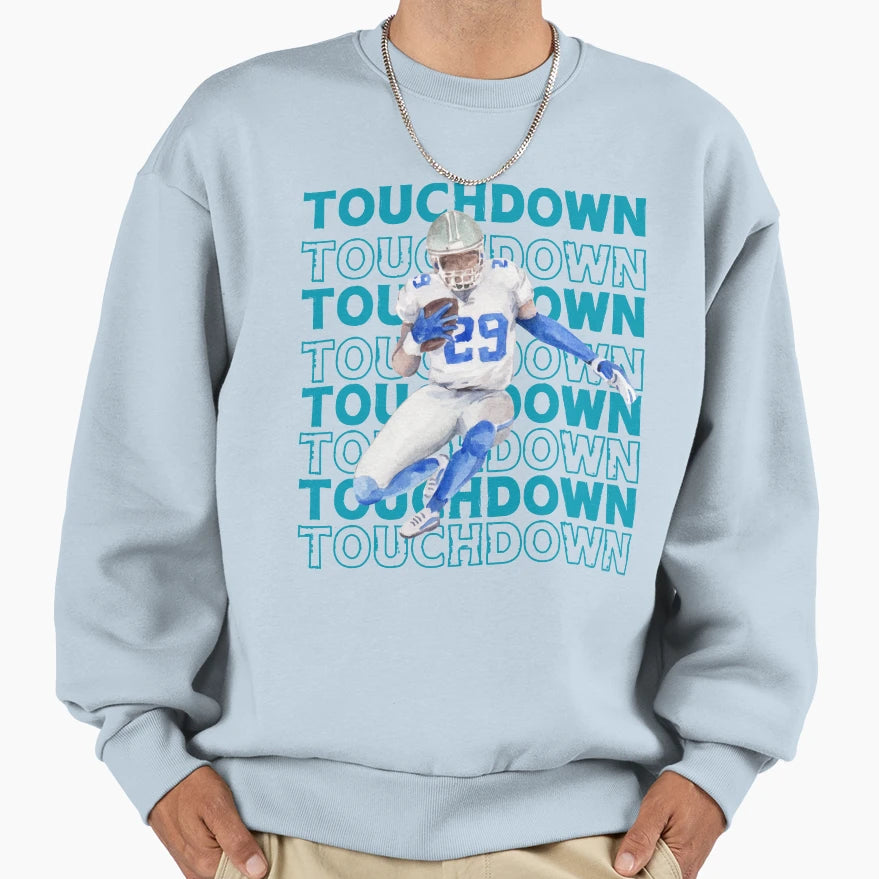 Blue Football Touchdown Sweatshirt - Casual Everyday Wear Men Women - T-Shirt, Sweatshirt, Hoodie