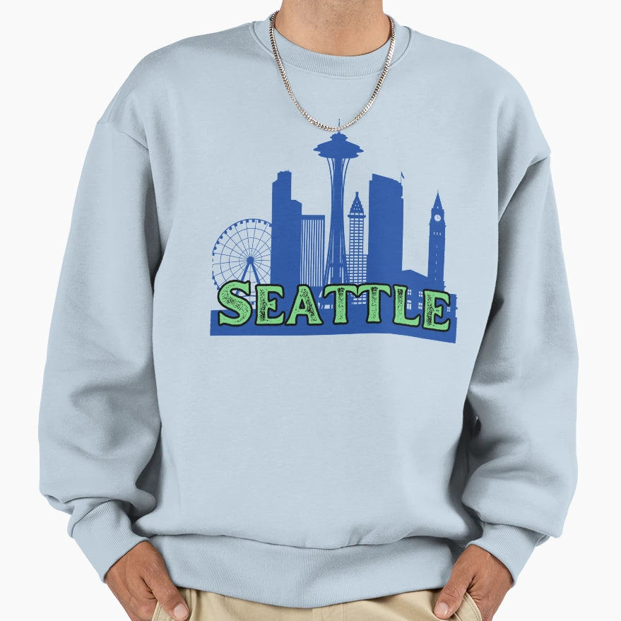 Seattle Skyline Sweatshirt - Unique Graphic Men Women - T-Shirt, Sweatshirt, Hoodie