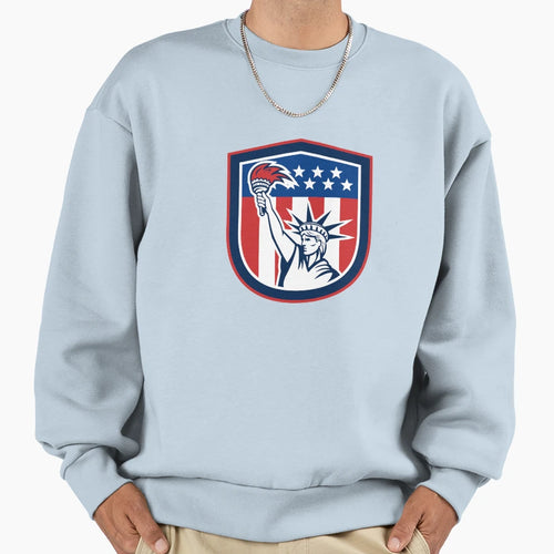 Statue Liberty Holding Flaming Torch Sweatshirt - Unique Graphic Unisex - T-Shirt, Sweatshirt, Hoodie
