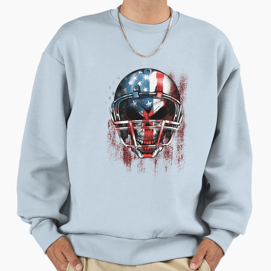 American Football Usa Flag Skull Sweatshirt - Novelty Apparel for Adults - T-Shirt, Sweatshirt, Hoodie