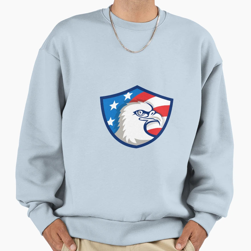 Bald Eagle Head Usa Flag Shield Sweatshirt - Trendy Graphic for Adults - T-Shirt, Sweatshirt, Hoodie